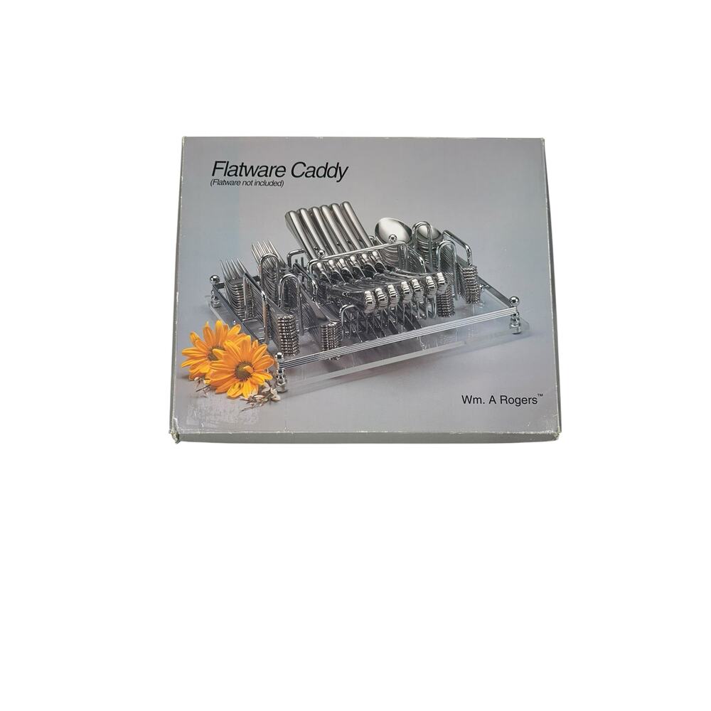 Vintage Wm. A Rogers Flatware Caddy Chrome‎ Acrylic Open Box MCM Style